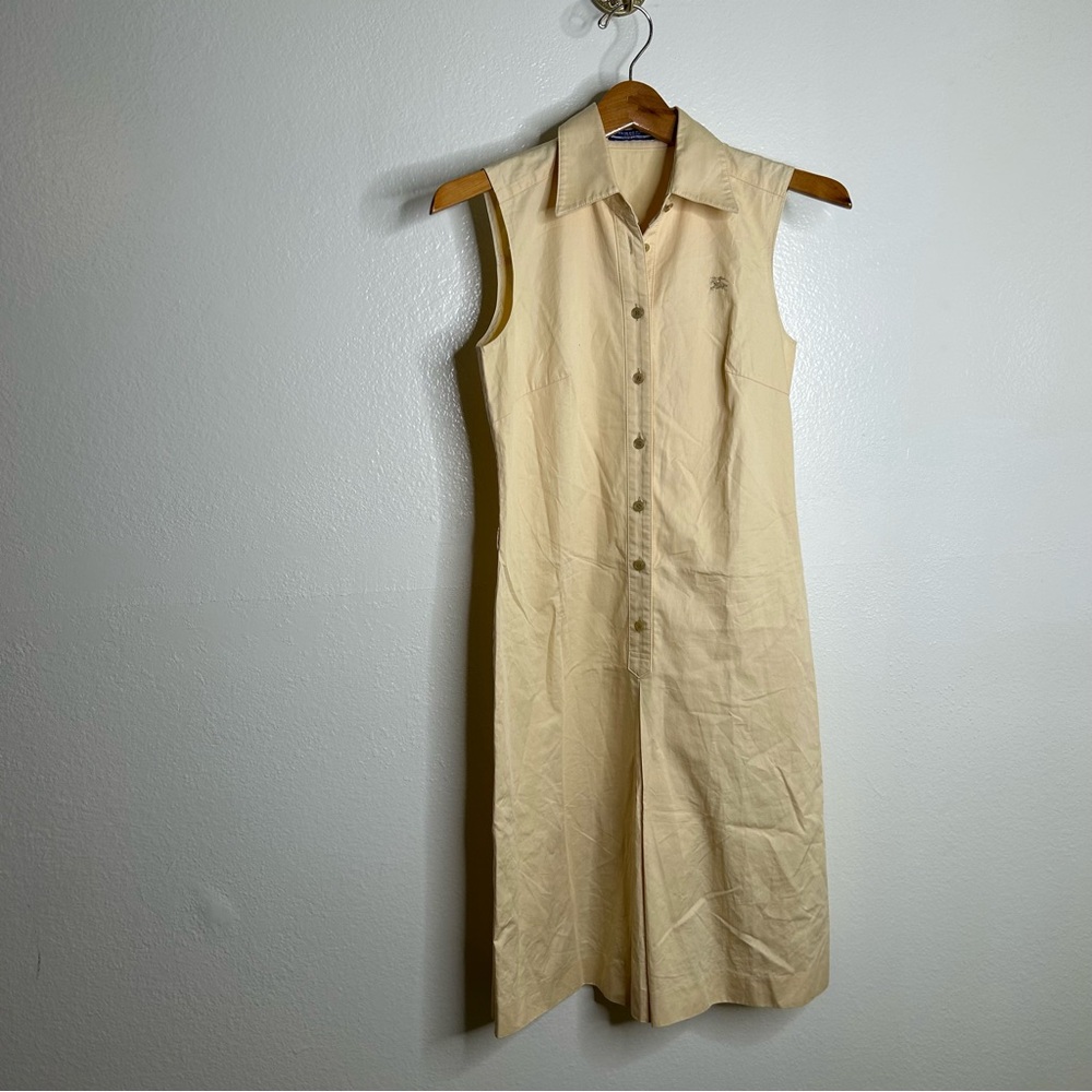 Burberry London Blue Label Tan Neutral Button Down Collared Dress Logo Size 38/8 - Picture 1 of 13